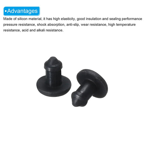 Top Shelf Silicone Hole Plugs Snap In Locking Round Seals 3mm Rubber Panel Gaskets Flush Waterproof Bulkhead Covers Black Finish For Kitchen Tools And Instruments Pack Of 30 two black silicone gaskets showing height and material details.