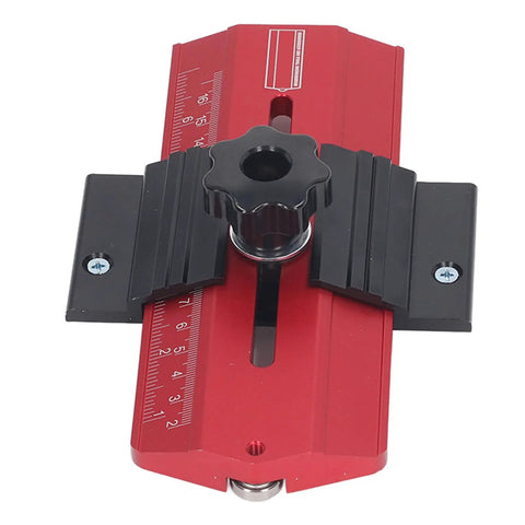 Heavy Duty Aluminum Table Saw Jig For Precision Woodworking Fence Fixture featuring clear measurement scales and slick turn knobs.