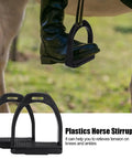 Rider using Two Pack Plastic Western Stirrups With Grippy Rubber Grip Mats Durable 4.6 By 4.3 Inch English Saddle Stirrups for secure footing.