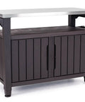 Outdoor Rolling Kitchen Island Cart With Wheels For Patio Bar And Grill Portable Food Prep Table And Storage Dark Brown Party Ready For Drinks Snacks And Cooking On The Go front view