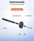 Bearing Press Kit With 52 Piece Bearing Race And Seal Driver Set Including 49 Bushings And Handle Shaft showing handle, connector, discs, bolt, hex wrench.