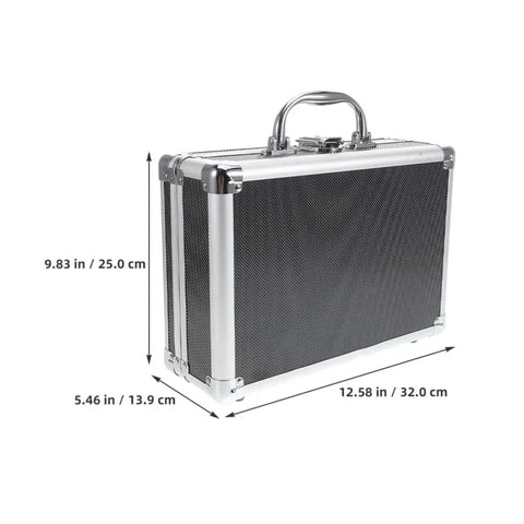 Portable Aluminum Tool Storage Case With Handle For DIY Projects And Home Use Large Capacity Toolbox with dimensions shown