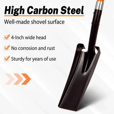 Heavy Duty Trench Shovel For Clean Trenches With Fiberglass Handle 58 Inch Long 4 Inch Trenching Shovel Durable High Carbon Steel Blade