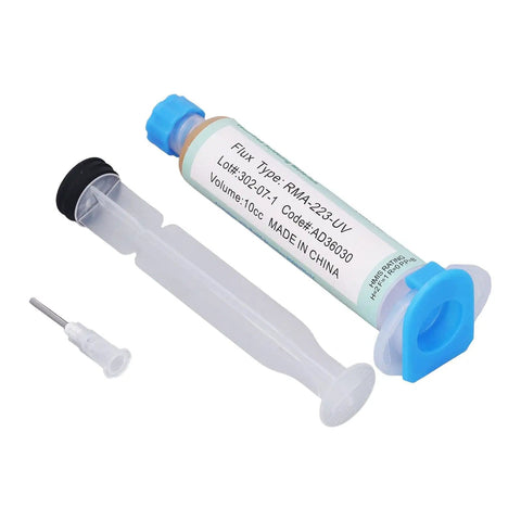 Precise Syringe Type Flux for PCB Soldering RMA 223 with needle, plastic syringe, 10cc, for electronics assembly and repair