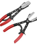 Automatic Locking Ratcheting Hose Pinch Off Pliers 10 Inch Heavy Duty Swivel Jaw Clamp with red comfort grip handles