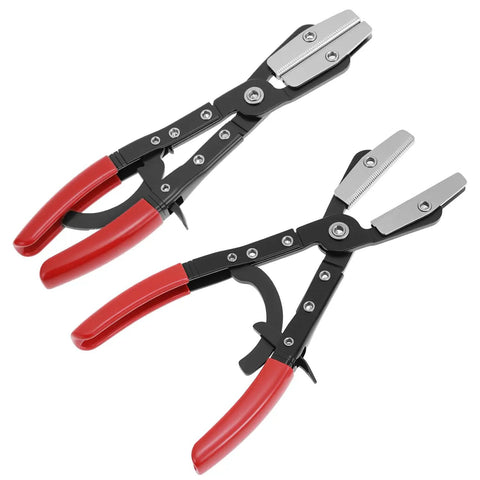Automatic Locking Ratcheting Hose Pinch Off Pliers 10 Inch Heavy Duty Swivel Jaw Clamp with red comfort grip handles