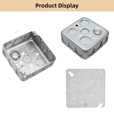 4x4 Square Junction Box With Cover For Electrical Installations, Rugged And Heavy Duty Galvanized Steel Box With 10 1/2 Inch And 6 3/4 Inch Knockouts, Square Metal Outlet Box Without Screws
