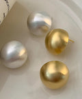 Matte Brushed Silver Half Ball Stud Earrings For Women Minimalist Dome Design With Hypoallergenic Silver Plated Metal Go To Everyday Wear Gift Ready Jewelry, silver and gold pair