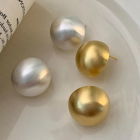 Matte Brushed Silver Half Ball Stud Earrings For Women Minimalist Dome Design With Hypoallergenic Silver Plated Metal Go To Everyday Wear Gift Ready Jewelry, silver and gold pair