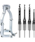 Kickin Square Hole Drill Bit Set With Universal Chuck Adapter For One Fourth 5 16 3 8 And One Half Inch woodworking projects, four alloy steel bits and adapter.