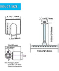 Diagram showing dimensions of Ceiling Mount Rain Shower System With 10 Inch Square Head Matte Black Finish Rough-In Valve