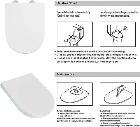 No Slam Slow Close Toilet Seat With Soft Close Lid White D Shape Elongated Design Quick Release Hinges installation instructions
