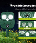 Solar Owl Motion Sensor Deterrent With Ultrasonic Sound And LED Flash Alerts For Outdoor Use Protect Your Garden Yard Patio And Perimeter From Pests Easy Setup Motion Activated Safe For Pets. Green owl stake with lights and sensor