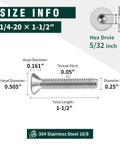 Quarter Twenty By One And A Half Inch Flat Countersunk Socket Cap Screws With Hex Drive Full Thread detail diagram showing dimensions and material.
