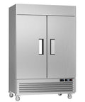 Heavy Duty Commercial Upright Freezer With Kickass WiFi Setup App Slick Temp Control LED Interior Lighting Solid Stainless Steel 49 Cubic Foot kitchen workhorse on wheels.