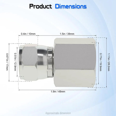 One Half Inch NPTF Female to Three Eighth Inch JIC 37 Degree Swivel Pipe Adapter Fitting Two Pack for Hydraulic Lines Heavy Duty Durable Plug And Play Connector dimensions