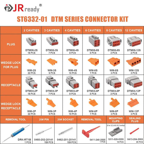 Deutsch DTM Connector Kit With 2 3 4 6 8 12 Pin Options Size 20 To 22AWG Solid Contacts in various configurations.
