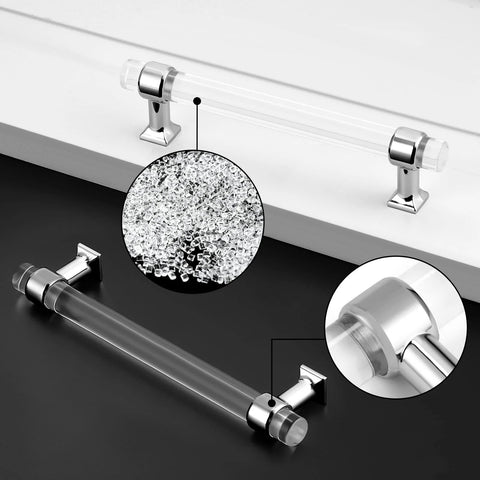 5 Inch Center To Center Polished Chrome Cabinet Pulls Set Of 5 With Clear Acrylic Inserts Zinc Alloy Handles on display