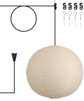 Twenty Inch Off White Japanese Rice Paper Lantern Plug In Pendant Light With Adjustable Cord Sets with power cord and hooks.