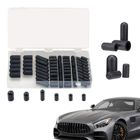 80 Piece Assorted Vacuum Plugs And Hose End Caps Kit, Rugged Rubber Vacuum Caps in organizer with black car illustration