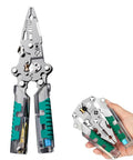 18 In 1 Folding Wire Stripper Pliers For DIY Pros All In One Multi Tool with green handles and compact design