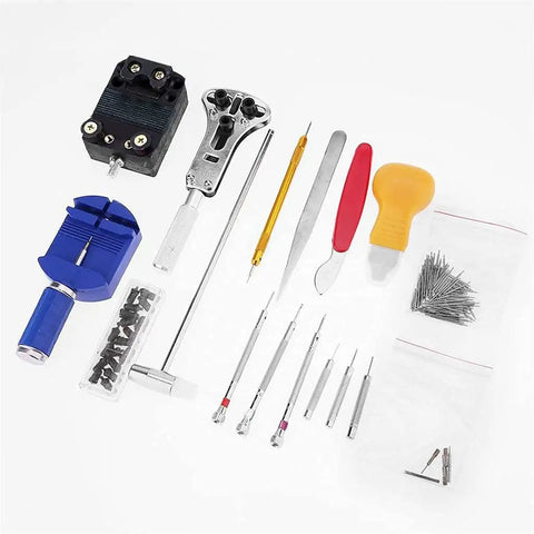 All In One 147 Piece Watch Repair Tool Kit Pro Grade Gear with pin remover, case opener, and steel spring bar tools