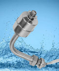 Stainless Steel Liquid Level Sensor 75mm For Pools and Tanks, shown with water, heavy duty probe.