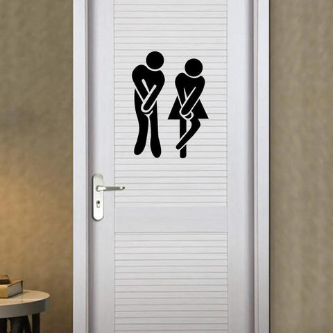 Removable Man And Woman Washroom Sign For Restroom Door Sticker DIY Wall Decor Dope Toilet WC Sign Black Finish on white door