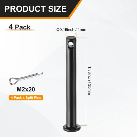 4 Pack M4x35mm Clevis Pins With Single Hole, Black, Pro Grade Heavy Duty Quick Release Pins For Agricultural, Aviation, Construction, Machinery Linkages, Suspension, Hinges, Rigging, Ship Gear, And Furniture Assembly, 4mm x 35mm
