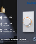 Digital Rotary Dimmer Switch For Dimmable LED, CFL, And Incandescent Bulbs, Single Pole Or 3-Way Setup, Wall Plate Included, UL Listed, Matte White