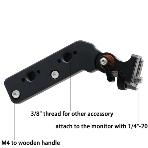 Black aluminum monitor mounting arm with 1/4-20 clamp and 3/8 accessory thread for SmallHD/Vaxis on Tilta Nucleus-M.