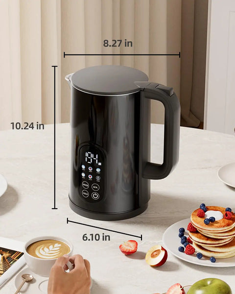 Cordless Electric Kettle With Temperature Control, 1.7L Stainless Steel Hot Water Kettle With 5 One-Touch Presets, Black on table