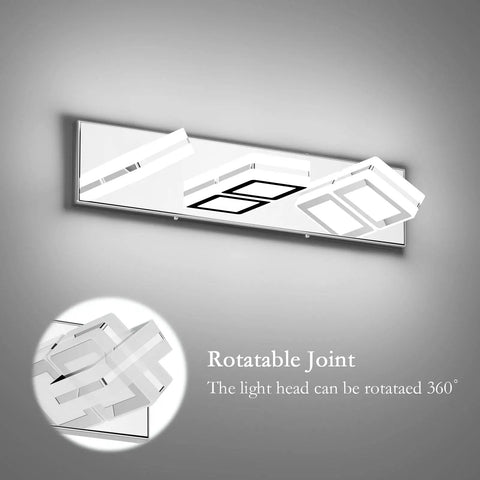 3 Light LED Vanity Light Fixtures With Up And Down Rotatable Heads In Chrome Stainless Steel And Acrylic Finish shown with rotation detail