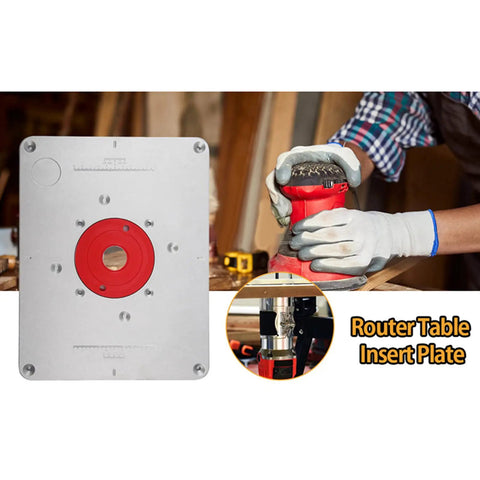 Beast Mode Router Table Insert Plate Built From Heavy Duty Aluminum Alloy Panel With Precision Center Hole Bushing for drill alignment.