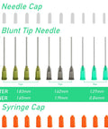 Pro Grade Glue Applicator Syringe Kit with 14G 16G 18G blunt tip needles, leak proof cap, syringes displayed with measurements