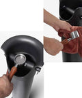 Smooth Commercial Espresso Knock Box With Detachable Vertical Grounds Catcher Bundle Includes Twenty Five Trash Liners Plus Wipe Rag for easy cleanup with towel and portafilter.