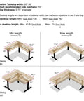 Vivo Electric L Shaped Corner Standing Desk With Memory Height Adjustment And White Finish For Office Ergonomic Sit Stand Workstation Dual Motor Lift System Smooth Operation. Desk dimensions and measurements chart.