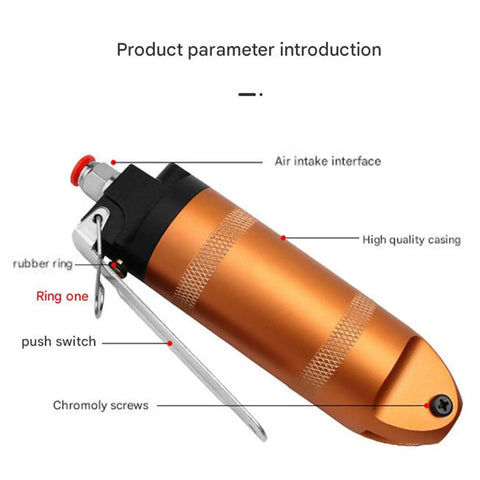 Heavy Duty No Brainer Pneumatic Wire Terminal Crimper For Electrical Connectors, close-up of air intake interface and alloy body.