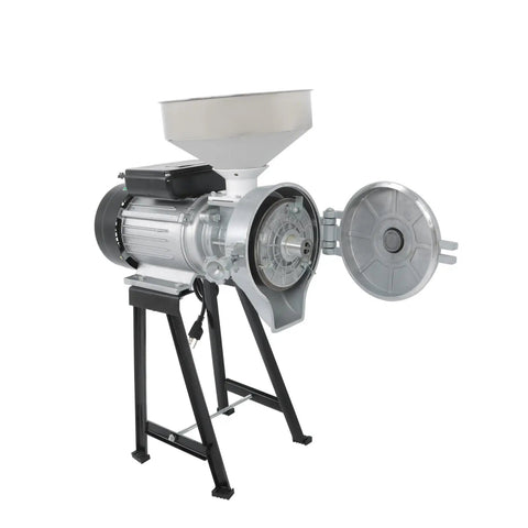 Side view of 3000W Wet And Dry Electric Grain Mill With Funnel 110V Grinder, showing open grinder compartment.