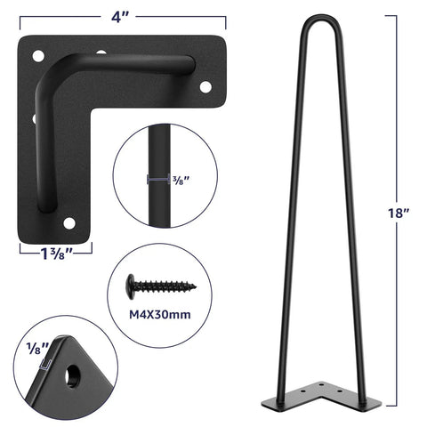 18 Inch Heavy Duty Hairpin Furniture Legs For Nightstands Coffee Tables And Desks Made Of Durable Metal With Rubber Floor Protectors Black Finish Great For DIY Furniture Makeovers And Projects 4 Pack