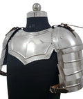 Medieval Steel Gorget With Pauldrons And Vambrace Set Adjustable Gothic Knight Armor displayed on mannequin