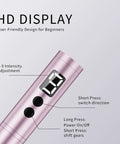 Heavy Duty Cordless Nail Drill Kit With Five Tough Steel Bits And Dust Shield For Peeling Gel Polish And Buffing Rough Calluses In Slick Pink Vibe display showing intensity settings and controls.