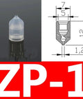 Heavy Duty ZP Mini Pneumatic Vacuum Sucker Silica Gel Nozzle For Industrial Manipulator Strong Suction Grip white part with dimensions.