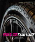 Close-up of a tire showing high gloss finish from Dope Shine Gloss Dressing With Applicator 16oz Tire Shine Spray And Plastic Restorer For Cars Water Based Non Greasy Interior Exterior Detailing Spray For Trim Rubber Vinyl And Plastic.