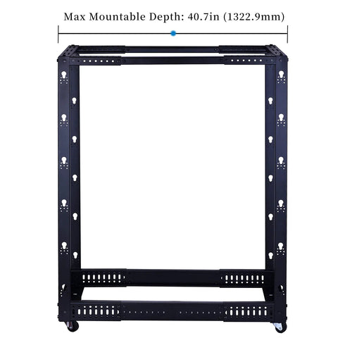 Heavy Duty 25U Open Frame Server Rack With Smooth Rolling Caster Wheels And Adjustable Depth Built Like A Tank From Cold Rolled Steel For Zero Hassle Network Gear Mounting And Quick Shop Transfers
