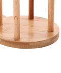 Close-up view of wooden frame base from Freestanding Cup Dispenser And Storage Rack With 6 Hooks Wooden Frame And Gold Tone Wire Portable Table Cup Holder