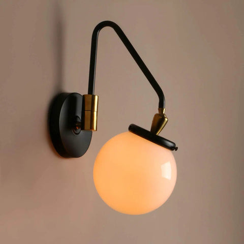 Swing Arm Wall Sconce Light With Milk White Globe, Dope Mid Century Vibe Modern Adjustable Bedside Lamp, E26 Base Vanity Lighting
