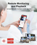Person using smartphone for remote access on 8 Channel 1080P Wired Security Camera System Plus 4 Outdoor 5MP Cameras, 1TB DVR.