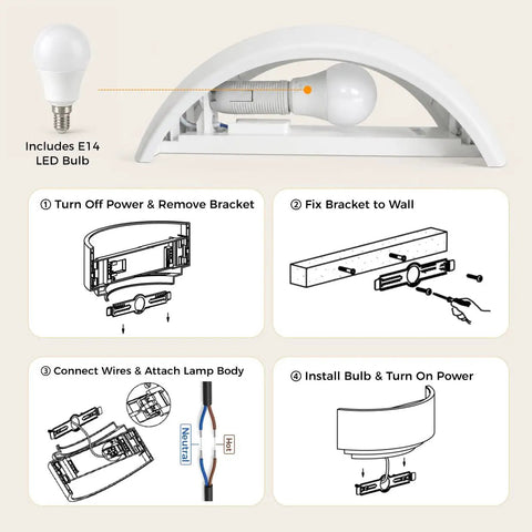 Installation guide for Ring Wall Sconce, Modern Minimalist LED Wall Light with PC Shade, including E14 bulb.