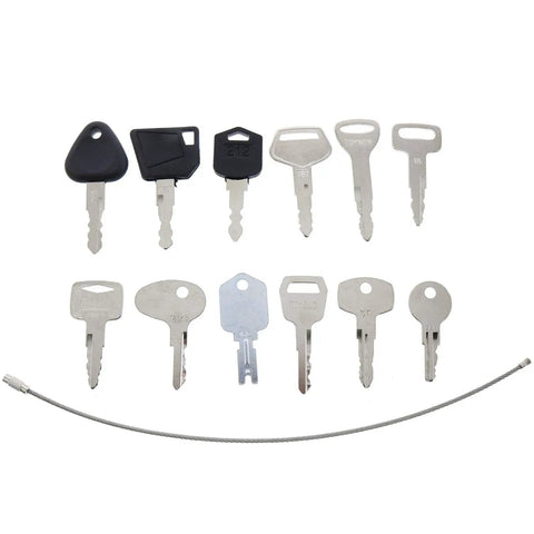 12 Key Forklift Master Key Set With Ignition Keys For Yale Cat Komatsu Doosan Nissan Hyster JCB Volvo Mitsubishi And More On One Ring For Easy Access And Quick Starts, 12 metal keys with cable